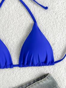 Elavelle Women's Solid Color Halter Tie Sexy Bikini Top - Royal Blue - View 7