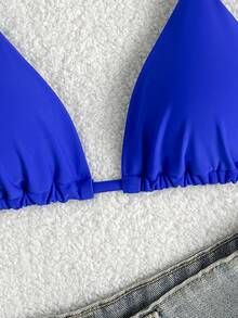 Elavelle Women's Solid Color Halter Tie Sexy Bikini Top - Royal Blue - View 5