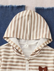 SHEIN 女童小女孩針織條紋蝴蝶結圖案連帽休閒秋季衛衣 - 彩色 - 查看 6
