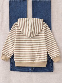 SHEIN 女童小女孩針織條紋蝴蝶結圖案連帽休閒秋季衛衣 - 彩色 - 查看 5
