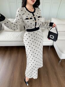 Feyla Women's Elegant Polka Dot Knit Dress, Autumn/Winter - Dusty Purple - View 6