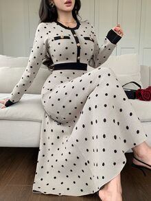 Feyla Women's Elegant Polka Dot Knit Dress, Autumn/Winter - Dusty Purple - View 7