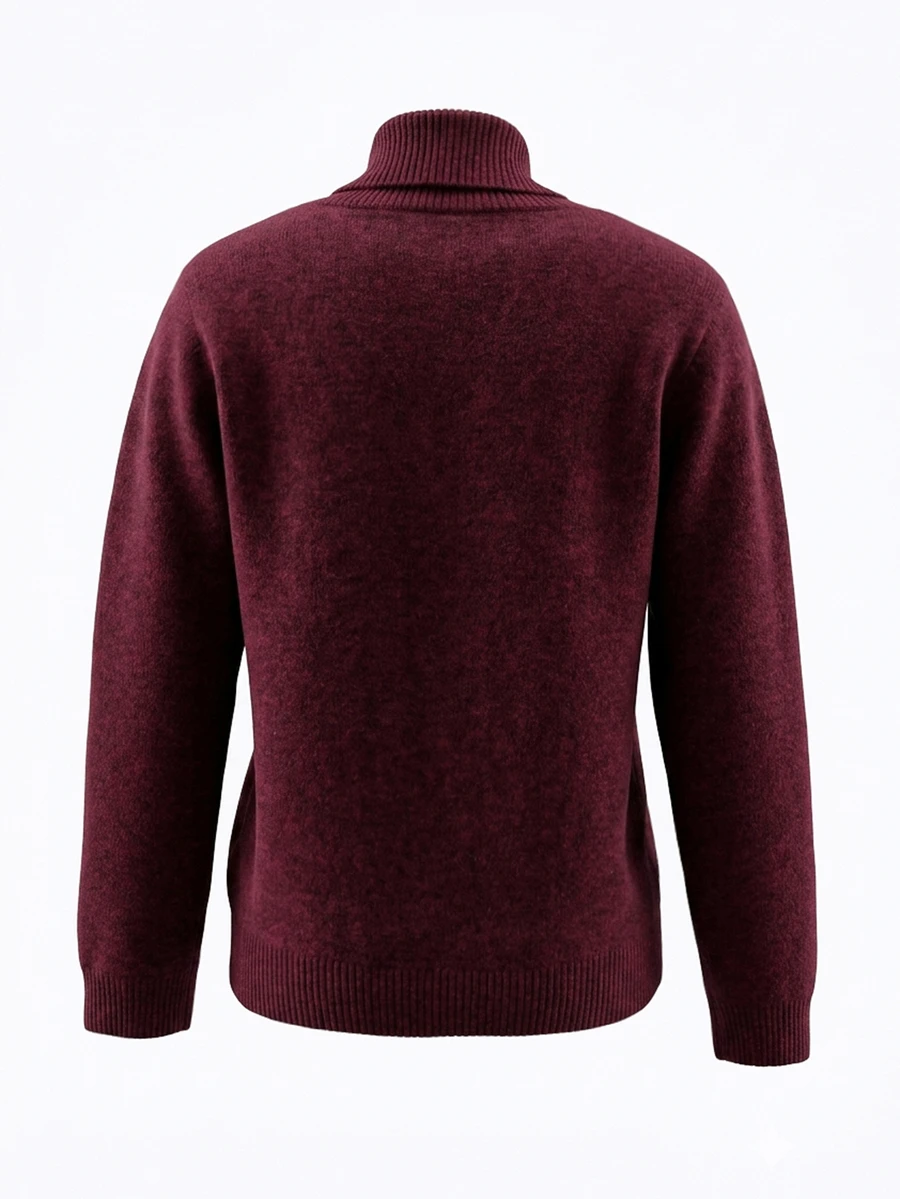 Balvessa Autumn/Winter New Casual Versatile Solid Color Shawl Collar Knit Sweater Top - Burgundy - View 1