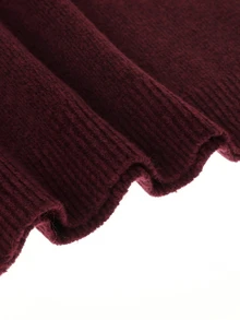 Balvessa Autumn/Winter New Casual Versatile Solid Color Shawl Collar Knit Sweater Top - Burgundy - View 4