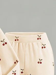 Setelan 2 Potong Motif Ceri Manis untuk Anak Perempuan, Atasan Lengan Panjang Leher Bulat + Celana Panjang Lebar Pinggang Elastis, Pakaian Kasual untuk Anak Perempuan Remaja, Nuansa Nyaman, Nuansa Musim Gugur - MultiWarna - View 5