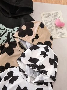 SHEIN 兒童女童全印花連帽衛衣與運動長褲休閒日常套裝 - 彩色 - 查看 5