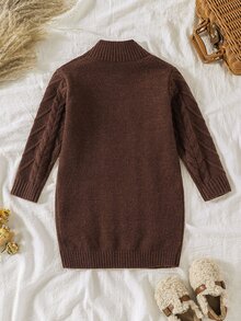 SHEIN Kids Young Girl Solid Color Knit Stand Collar Casual Sweater Autumn Dress - Multicolor - View 7