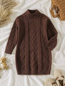 SHEIN Kids Young Girl Solid Color Knit Stand Collar Casual Sweater Autumn Dress - Multicolor - View 6