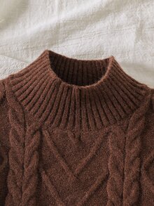 SHEIN Kids Young Girl Solid Color Knit Stand Collar Casual Sweater Autumn Dress - Multicolor - View 8