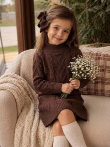 SHEIN Kids Young Girl Solid Color Knit Stand Collar Casual Sweater Autumn Dress - Multicolor - View 5