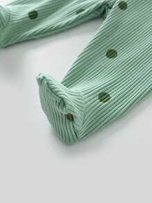 Baby Girl Polka Dot Print Sleep Bodysuit & Footed Sleep Pants & Headband Autumn Fall - Green - View 3