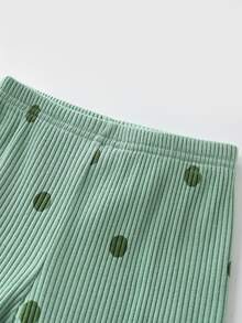 Baby Girl Polka Dot Print Sleep Bodysuit & Footed Sleep Pants & Headband Autumn Fall - Green - View 5