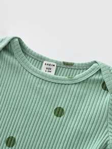 Baby Girl Polka Dot Print Sleep Bodysuit & Footed Sleep Pants & Headband Autumn Fall - Green - View 4