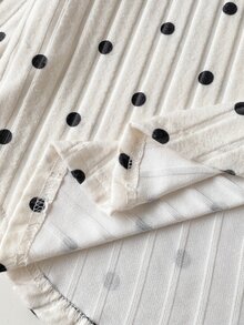 SHEIN Elladie kids 女童甜美復古可愛休閒套裝 米色與黑色蝴蝶結印花圓領曲擺長袖上衣 + 鬆緊腰針織長褲套裝 - 黑色 - 查看 8