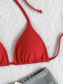 Elavelle Women's Solid Color Halter Tie Sexy Bikini Top, Summer Beach - Red - View 7