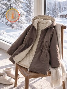 SHEIN Tween Girls Winter Coats School Off Campus Shades Of Brown Modest Graphic - Multicolor - View 3