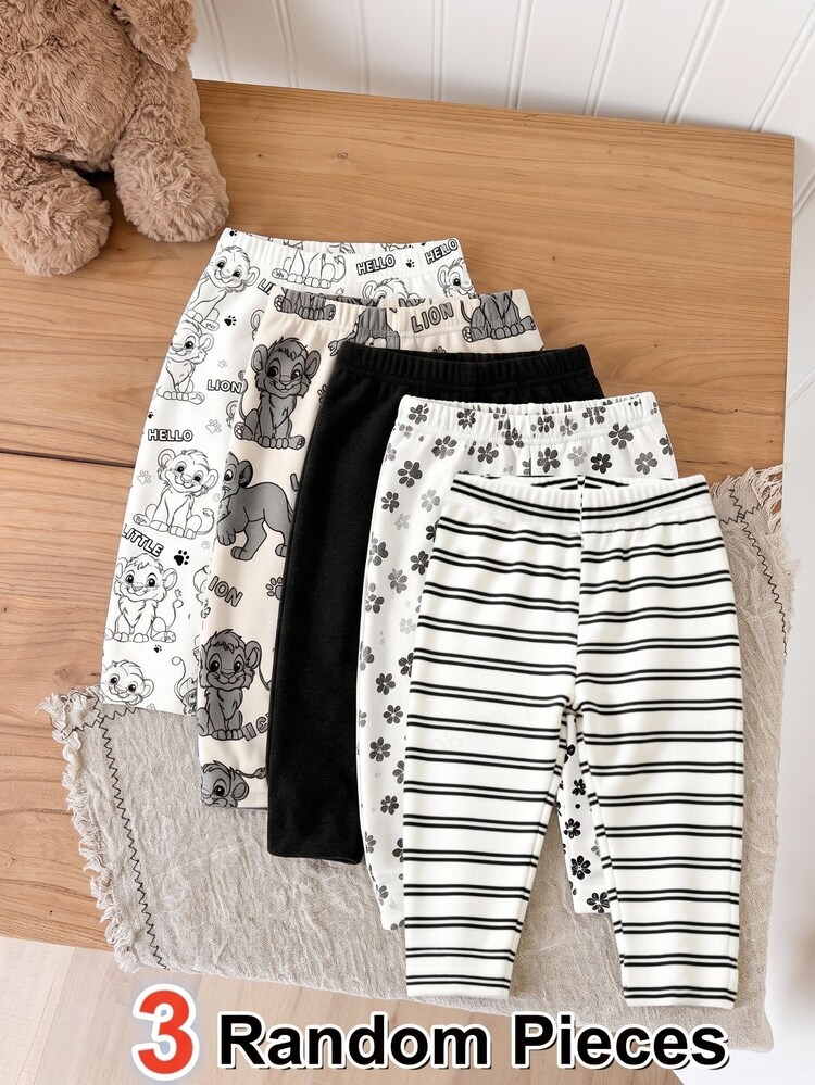 3pcs Baby Boys Pants Cute Black White Lion Stripe Animal Print Slim Fit Elastic Waist Vacation Autumn Minimalist Smart Y2k Back To School - Multicolor - View 1
