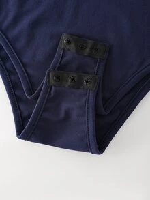 QUELARIE New High Neck Twisted Design Satin Women's Bodysuit - Navy Blue - View 8
