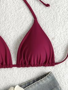 Swim Basics Summer Beach Halter Triangle Bikini Top - Red Violet - View 5