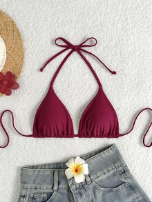 Swim Basics Summer Beach Halter Triangle Bikini Top - Red Violet - View 4