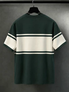 Manfinity Homme Men's Fashion Printed Short Sleeve T-Shirt, Men's Casual Comfortable Elegant Top, Suitable For Daily Street Wear, Men's Outdoor Sports T-Shirt - Green - View 2