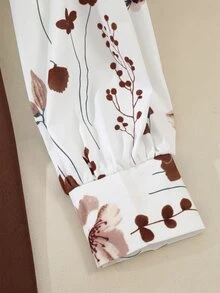 GlowEve Women Elegant Brown Floral Spring And Summer Tea Party Dress,Collared Patchwork Design A-Line Midi,Everyday Commute Vacation French Street Retro New - Coffee Brown - View 4