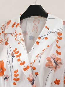 GlowEve 女士印花翻领拼接A字中长连衣裙，魅力优雅，日常通勤、度假、约会皆宜，法式街头复古风，百搭春夏浅蓝色新款 - 彩色 - 查看 3