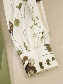 GlowEve Women's Floral Print Collared Patchwork A-Line Midi Dress,Green And White,Spring And Summer,Elegant,Tea Party French Retro Commute Vacation Fashion - Multicolor - View 7