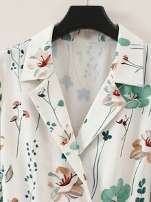 GlowEve Women's Sage Green Floral Print Collared Patchwork A-Line Midi Dress,Elegant Long Sleeve Summer French Retro Dress For Date,Daily Commute,Vacation - Mint Green - View 7