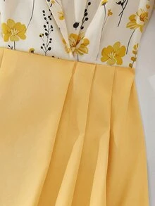 GlowEve 女士印花翻领拼接A字中长连衣裙，魅力优雅，适合日常通勤、休闲度假、约会等场合，法式街头复古风，百搭春夏款，浅蓝色，新款 - 彩色 - 查看 8