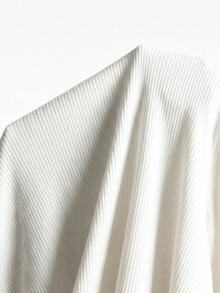SHEIN Franclia Women's Elegant French Casual Ribbed Knit Mini Dress V‑Neck Gold Decorative Buttons Ruched Bust&Waist Long Sleeve A‑Line Flared Fall Date Night Dress - White - View 11