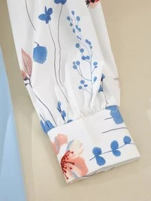 GlowEve 女士印花翻领拼接A字中长连衣裙，魅力优雅，日常通勤、度假、约会皆宜，法式街头复古风，百搭春夏浅蓝色新款 - 彩色 - 查看 4