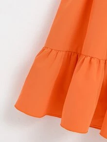 SHEIN Set Gaun Cami Pesta Halloween 2 Potong untuk Anak Perempuan Remaja: Oranye Polos & Rok A-Line Motif Hantu Menyeramkan - Hitam - View 4