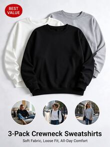 Elenzga 3pcs Plus Size Minimalist Casual Crew Neck Long Sleeve Sweatshirts - Multicolor - View 7
