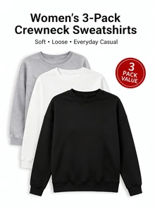 Elenzga 3pcs Plus Size Minimalist Casual Crew Neck Long Sleeve Sweatshirts - Multicolor - View 4