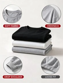 Elenzga 3pcs Plus Size Minimalist Casual Crew Neck Long Sleeve Sweatshirts - Multicolor - View 5