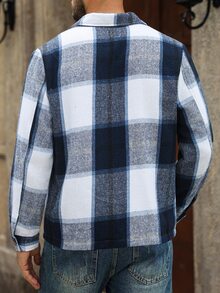 Manfinity Homme Ins熱銷男士格紋貼袋大衣，送給爸爸、丈夫、男友的萬聖節、聖誕節、新年禮物 - 彩色 - 查看 2