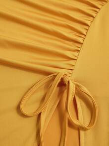 Poshavie Poshavie Setelan 2 Potong Ukuran Plus dengan Bahu Terbuka dan Tali Serut, Atasan Lengan Panjang dan Celana Panjang Lebar, Kasual Elegan, Setelan Formal untuk Acara Santai, Warna Kuning Musim Gugur - Kuning - View 6