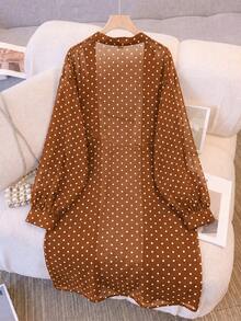 SHEIN LUNE كارديجان خريفي رقيق بأكمام طويلة أسود مفتوح من الأمام مقاس كبير رسمي للمكتب روديو أنيق - بني - مشاهدة 2