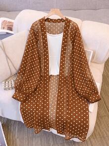 SHEIN LUNE كارديجان خريفي رقيق بأكمام طويلة أسود مفتوح من الأمام مقاس كبير رسمي للمكتب روديو أنيق - بني - مشاهدة 1