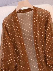 SHEIN LUNE كارديجان خريفي رقيق بأكمام طويلة أسود مفتوح من الأمام مقاس كبير رسمي للمكتب روديو أنيق - بني - مشاهدة 4