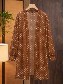 SHEIN LUNE كارديجان خريفي رقيق بأكمام طويلة أسود مفتوح من الأمام مقاس كبير رسمي للمكتب روديو أنيق - بني - مشاهدة 3