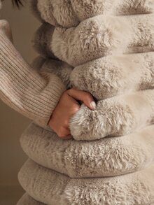 Anewsta Women's Long Hooded Plush Vest Jacket - Khaki - View 3