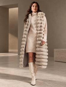 Anewsta Women's Long Hooded Plush Vest Jacket - Khaki - View 6