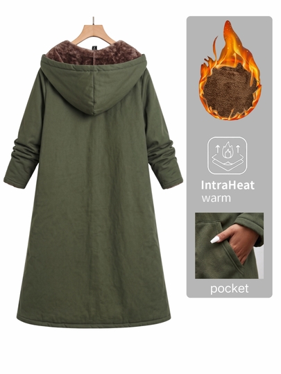 Easura Abrigo acolchado de manga larga con capucha y forro de felpa largo para otoño/invierno talla grande
