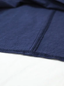 Offisola Navy Blue Set Women's V‑Neck Contrast Trim Long Sleeve Cotton Top, Drawstring Waist Wide Leg Pants With Pockets, Daily Commute Vacation Wear - Navy Blue - View 9
