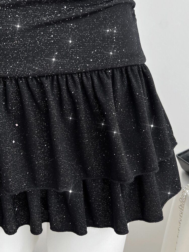 Elamini Sexy Asymmetric Shoulder Bowknot Ruched Knit Dress, Party Night, Date, Birthday Party Dress Halloween Black Summer - Black - View 4