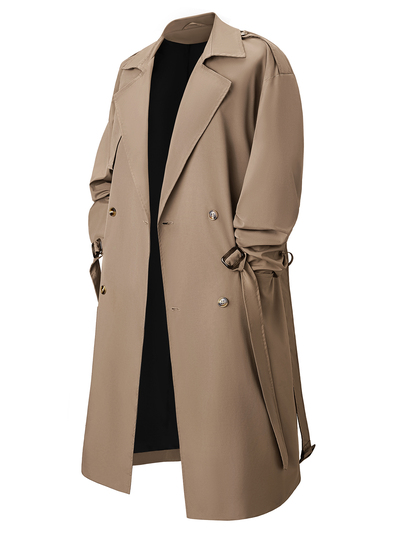 Manfinity Mode Men's Button Front Long Sleeve Pocket Simple Casual Trench Coat, Going Out Flannel Trench Coat, For Friends, Husband, Boyfriend Gifts, For Fall