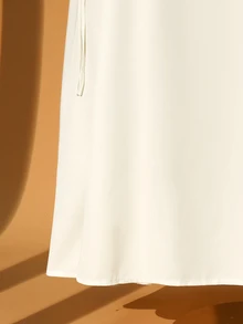 Rometta Plus Size Bohemian Celestial Embroidered Dress, V-Neck, Flared Sleeves, Side Tie Waist, Modest Muslim Wedding Formal White And Green Autumn - Apricot - View 5