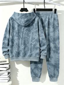 2pcs Tween Boys Hoodie Set Streetwear Baggy Grey Letter Print Long Sleeve Oversized Hooded Autumn Tops School Outfits - Multicolor - View 2